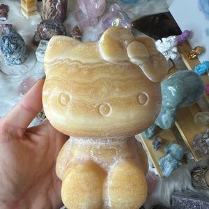 4.4 Pound Orange Calcite Hello Kitty Crystal Carving! Sanrio! Huge! NEW!!